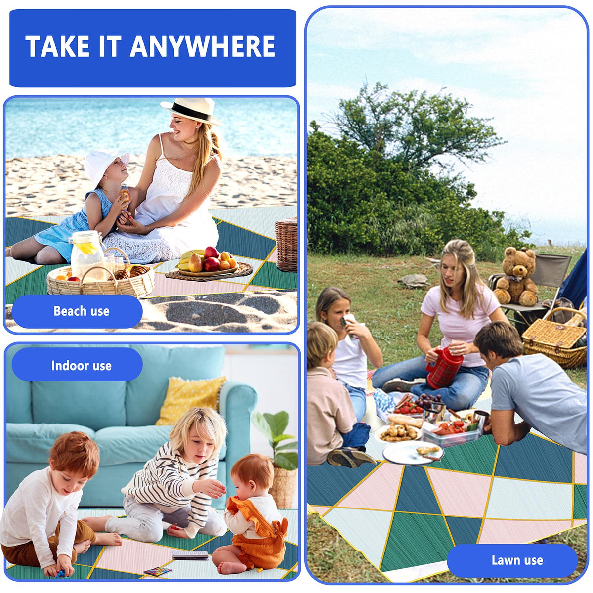 DanCoom picnic blanket waterproof backing resists moisture and sand