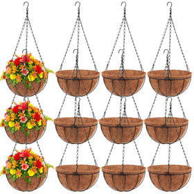 Dandat 12-pack hanging planter baskets with 10-inch outdoor display for lush porches