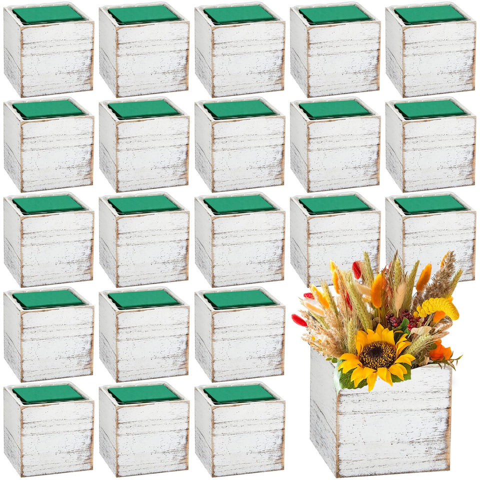 Dandat 24-set wooden cube planter boxes serve as chic centerpieces for home or events.