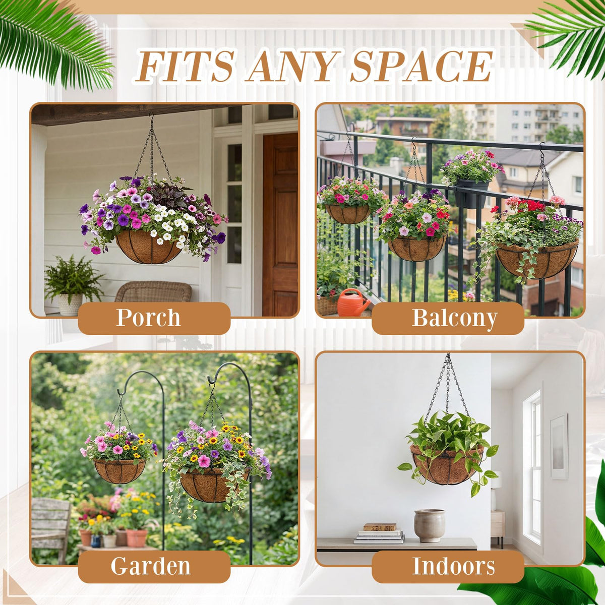 Dandat hanging baskets include three chains and hooks for quick setup.
