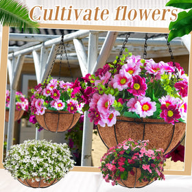 Dandat outdoor hanging baskets with round wire frame offer sturdy support.