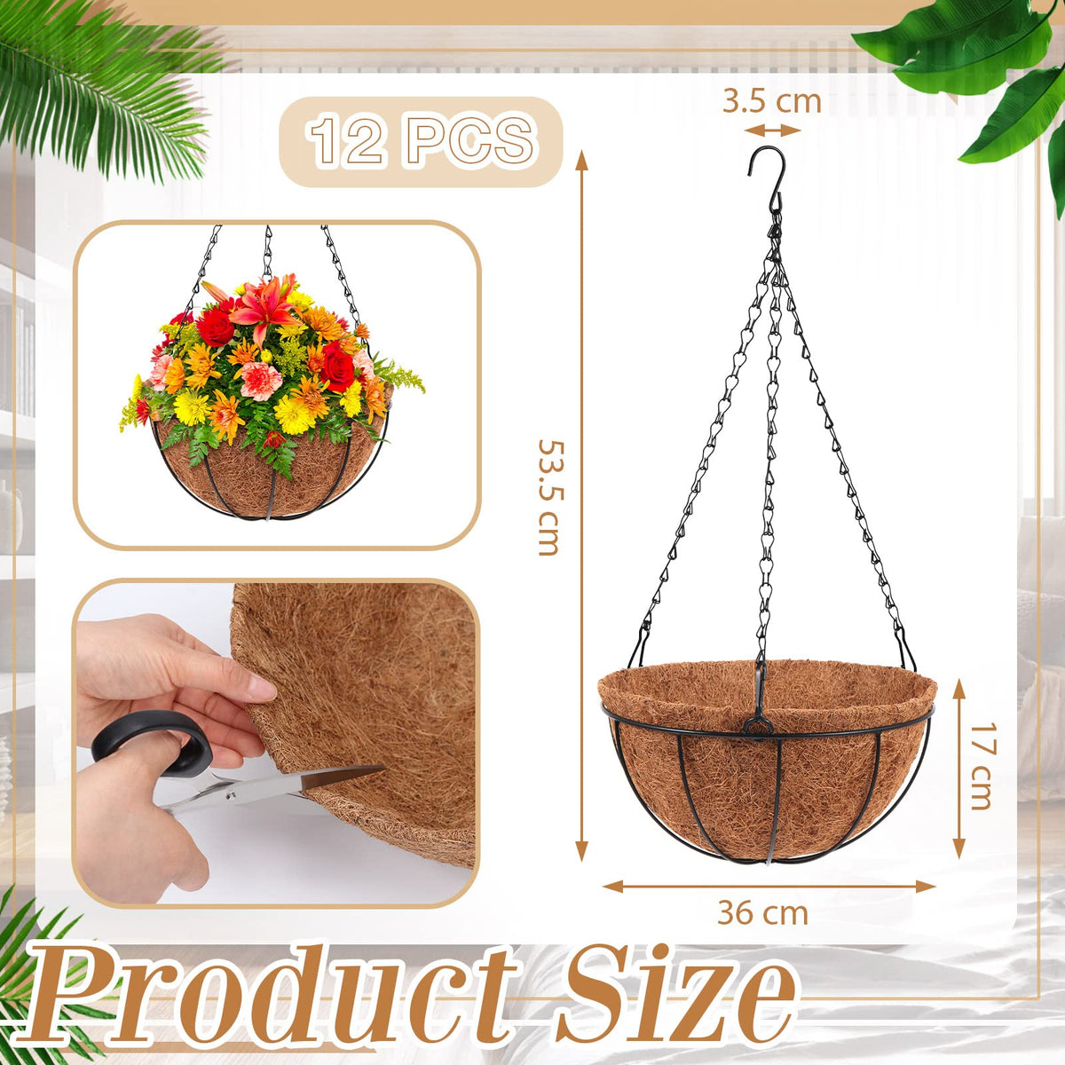 Dandat round wire plant holder features a black-coated frame.