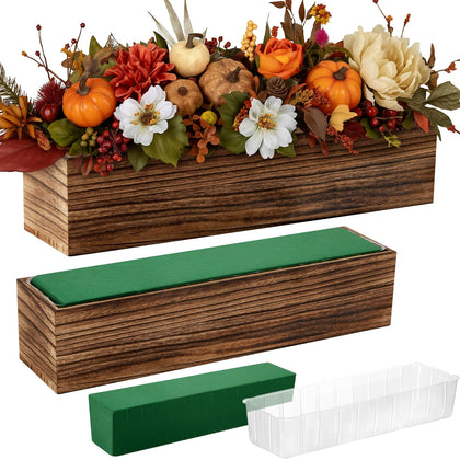 Dandat wood box centerpiece rectangle 16x4 showcases rustic charm for weddings and home décor