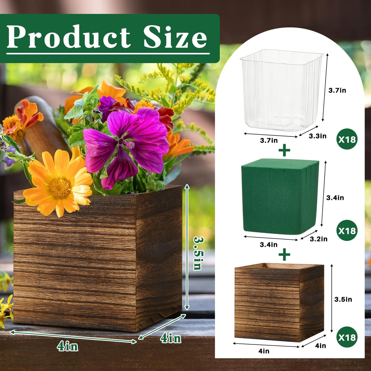 Dandat rustic brown wood cube planter box finish enhances natural tablescapes