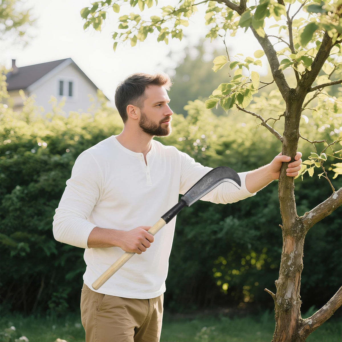 Daneried brush clearing action with the machete in use