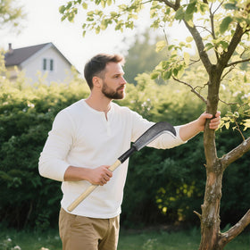Daneried brush clearing action with the machete in use