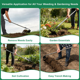 Daneried garden hoe ready for digging and loosening weeds in beds.