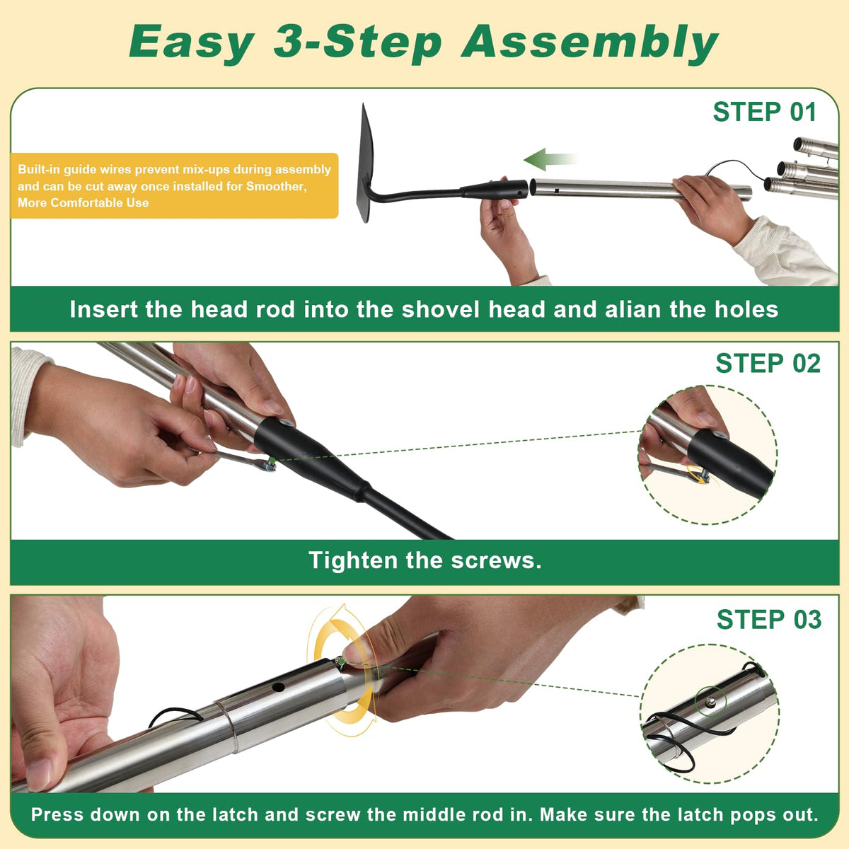 Daneried garden hoe easy assembly with threaded connection no tools needed.