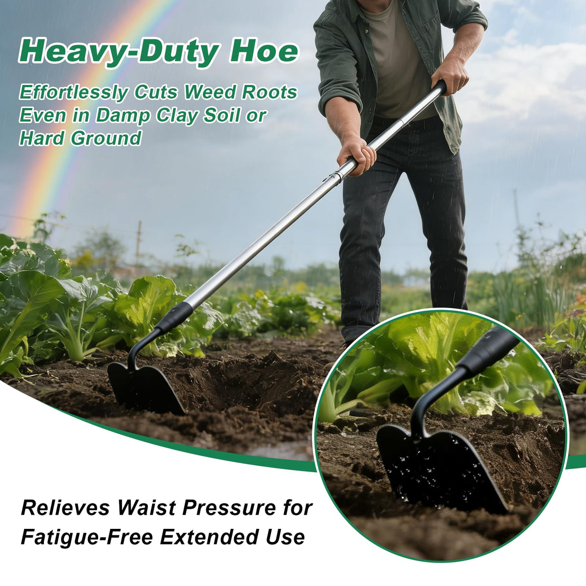 Daneried garden hoe reinforced connection prevents wobble in tough soil.