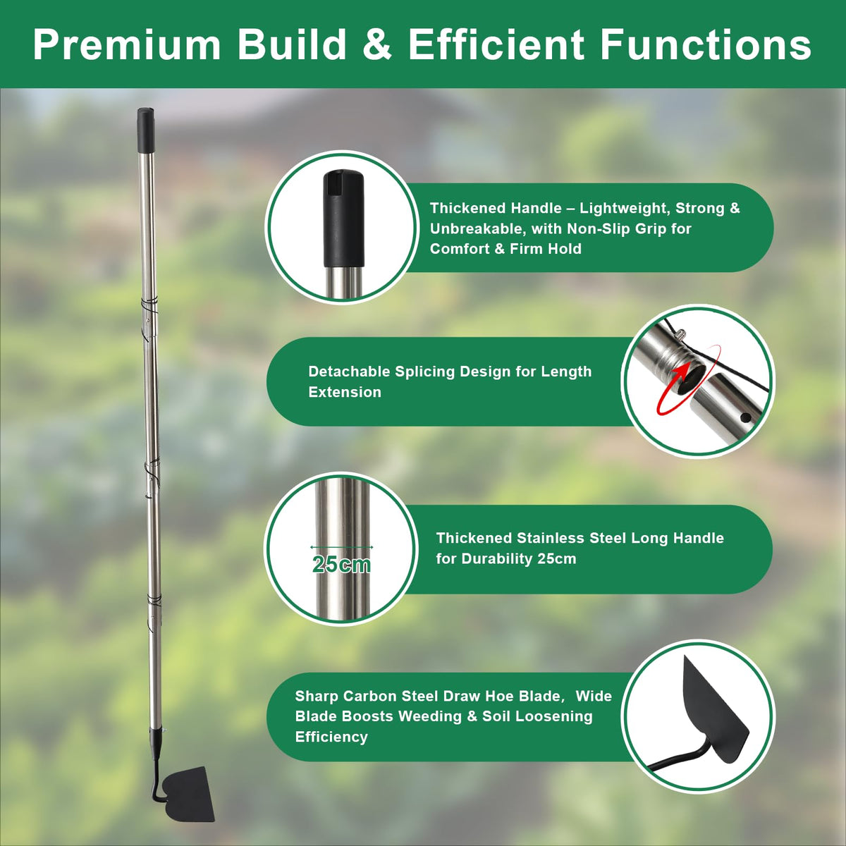 Daneried garden hoe featuring a welded 7.1-inch blade for efficient weed cutting.
