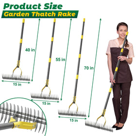 Daneried Thatch Rake rubber grip and long handle reduce fatigue during longer sessions.