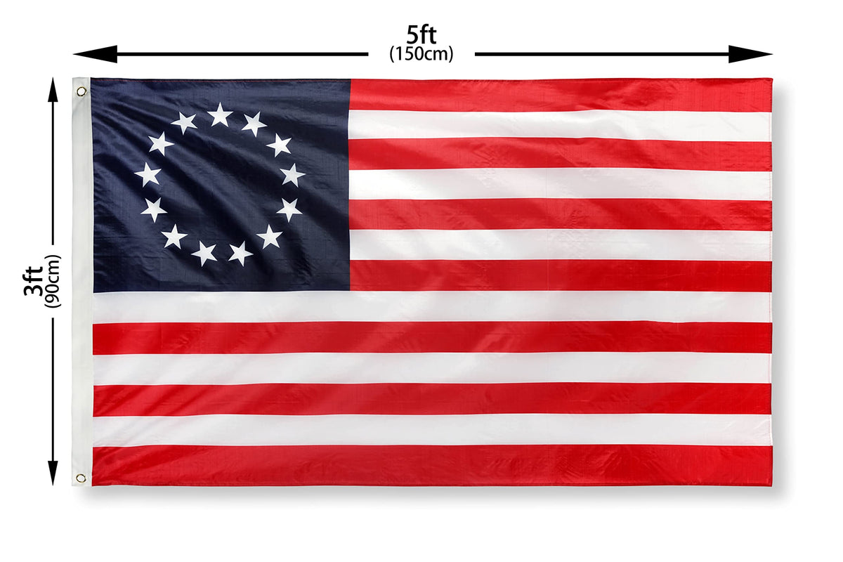 DANF Betsy Ross flag 3x5ft reinforced canvas header for longevity.