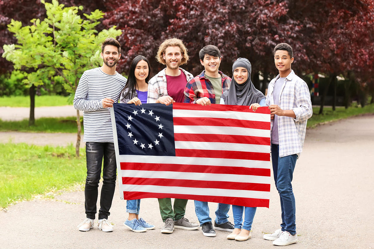 DANF Betsy Ross flag 3x5ft double-sided canvas highlights edges of the design.