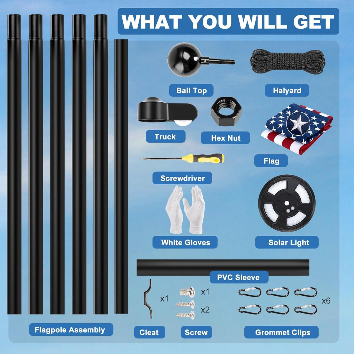 DANF FLAG 25ft pole kit assembly parts enable quick setup