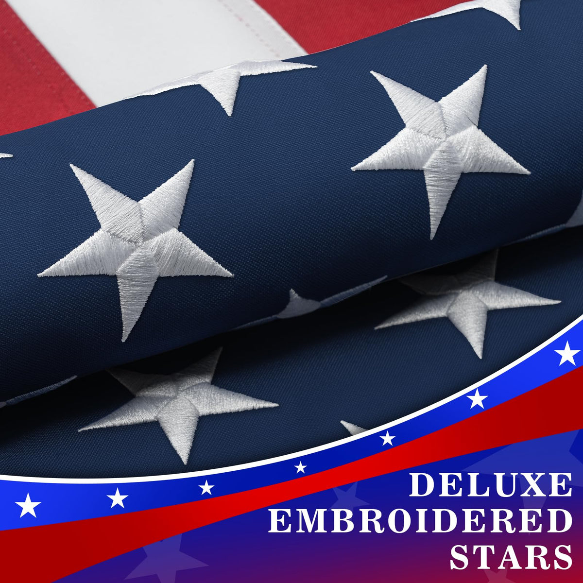 DANF FLAG detailed embroidery of 50 stars maintains crisp visual appeal.