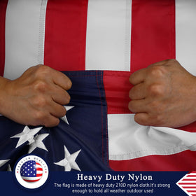 DANF FLAG reinforced heavy canvas header for secure mounting on flagpole.