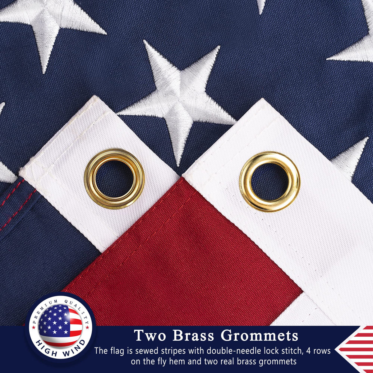 DANF FLAG reinforced header and quadruple-lock stitching endure ceremony use