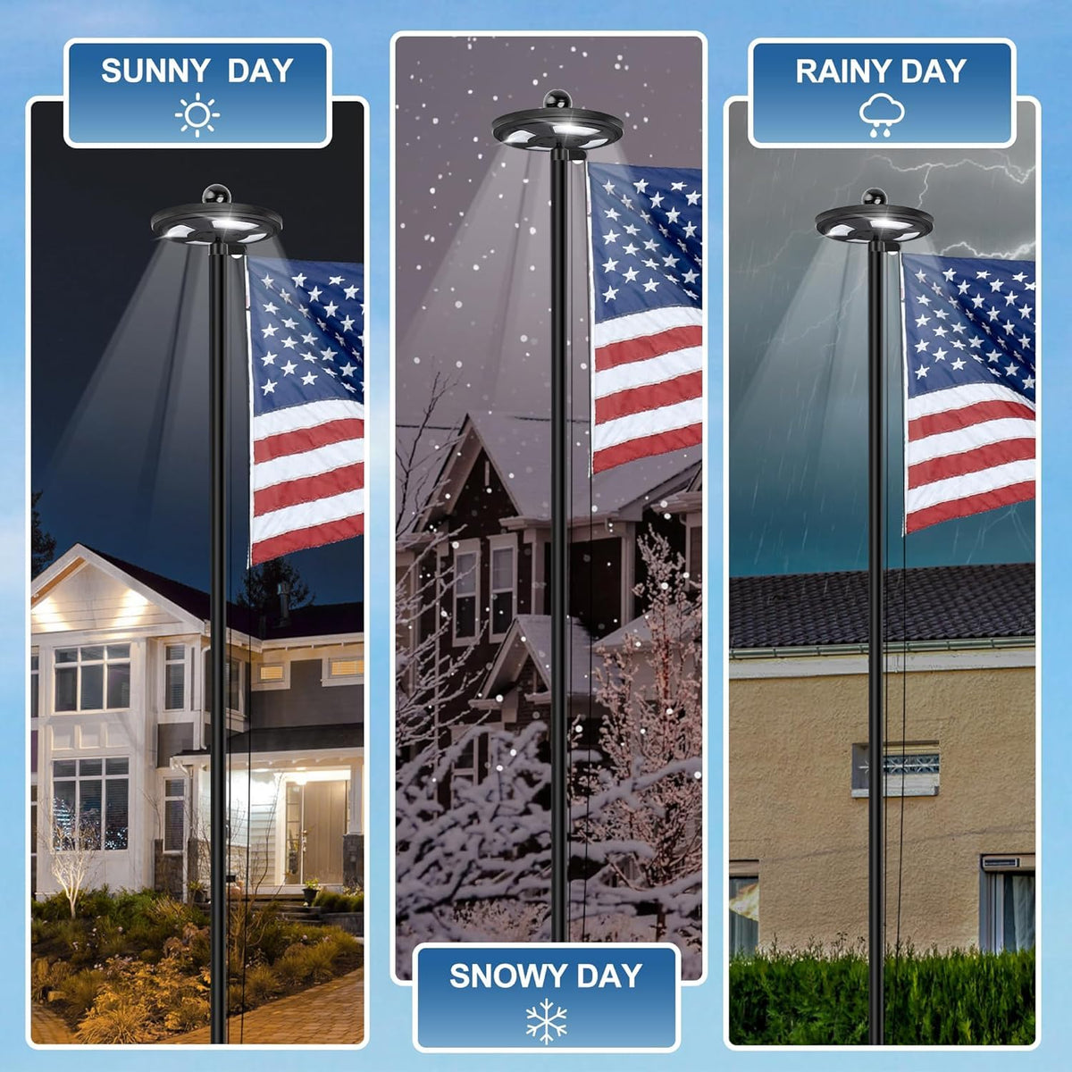 DANF FLAG solar light dusk-to-dawn illuminates the flag overnight
