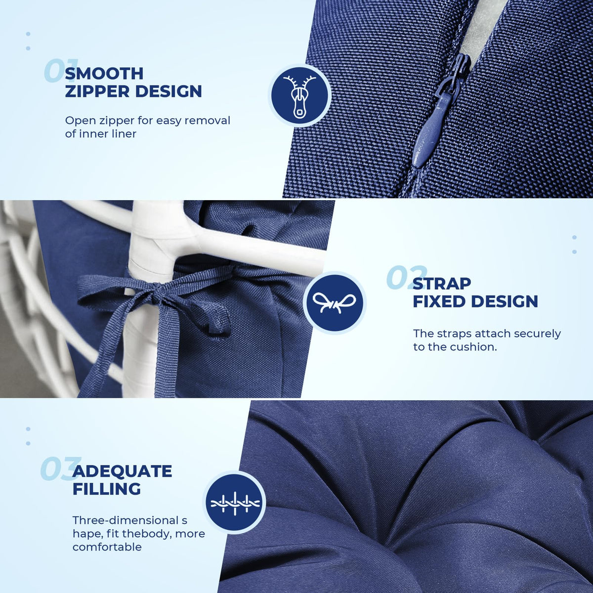 DANGHOOGY egg chair cushion navy fabric close-up highlights durable water-resistant cover.