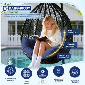 DANGHOOGY egg chair cushion navy side view shows 7-inch padding for support.
