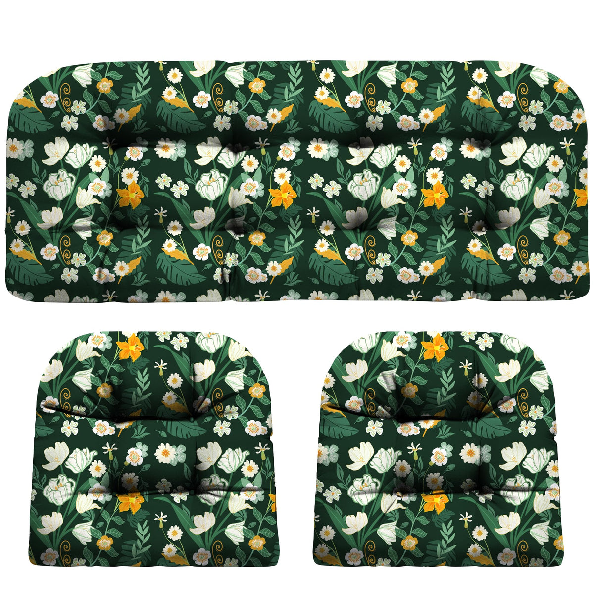 DANGHOOGY loveseat wicker cushion in green floral for outdoor comfort.