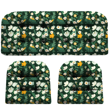 DANGHOOGY loveseat wicker cushion in green floral for outdoor comfort.