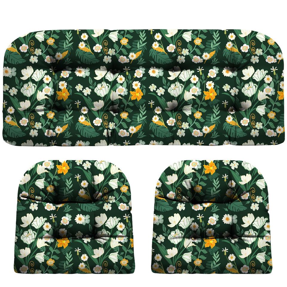 DANGHOOGY loveseat wicker cushion in green floral for outdoor comfort.
