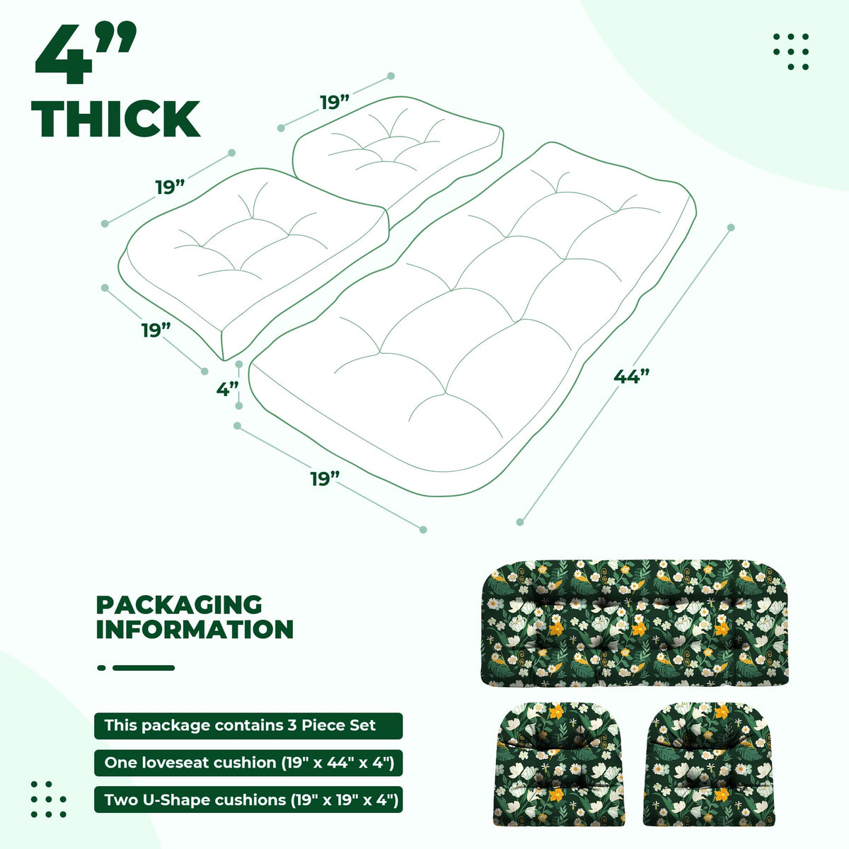 DANGHOOGY left U-shaped cushion in green floral provides extra back support.