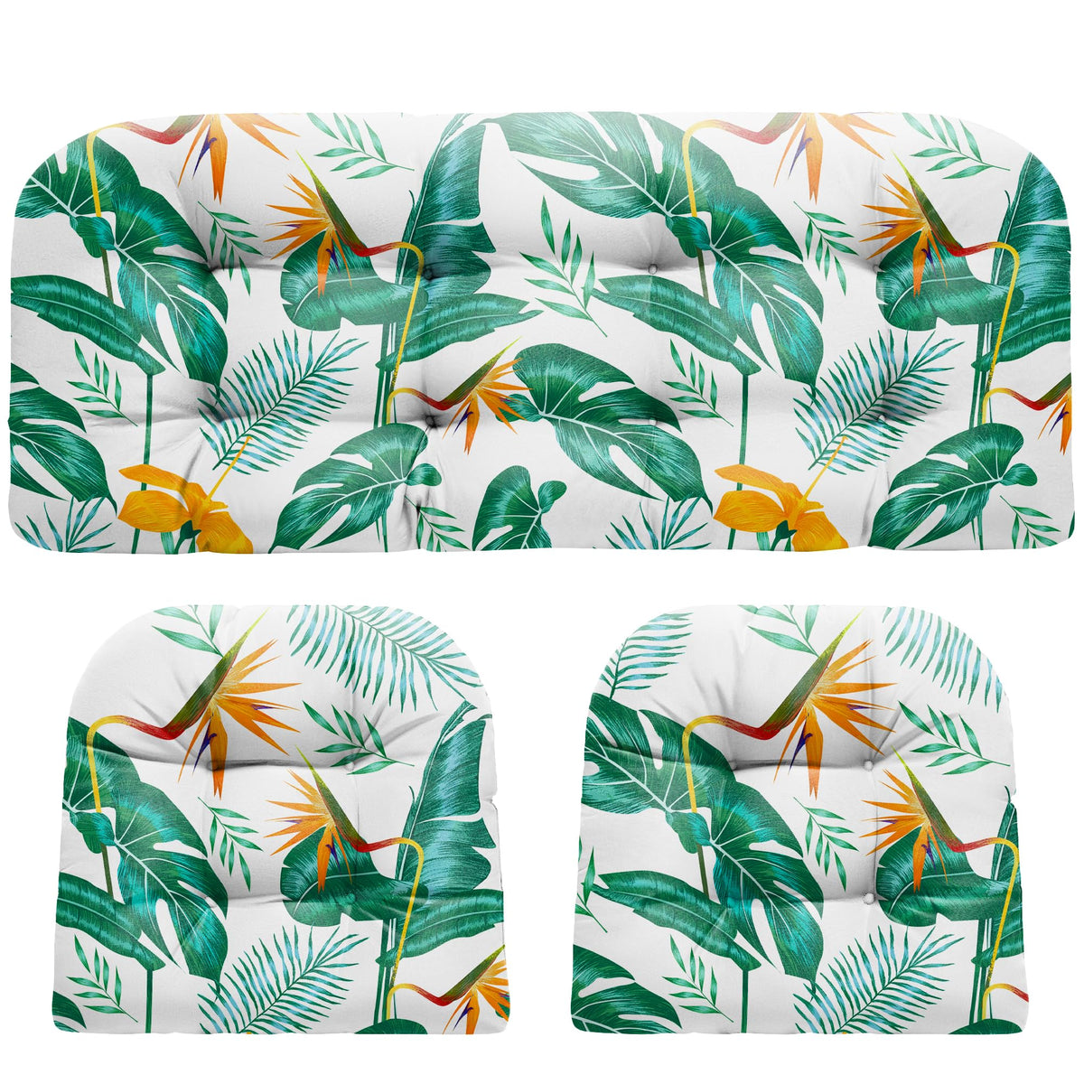 DANGHOOGY wicker loveseat cushion in yellow leaf for outdoor comfort.