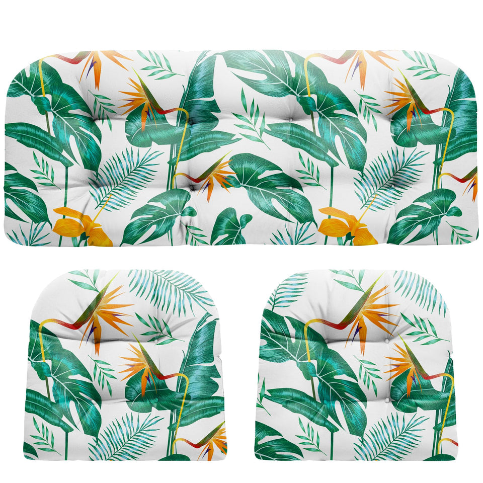 DANGHOOGY wicker loveseat cushion in yellow leaf for outdoor comfort.
