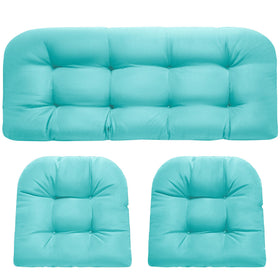 DANGHOOGY wicker loveseat cushion Teal with 4-inch padding for outdoor comfort.