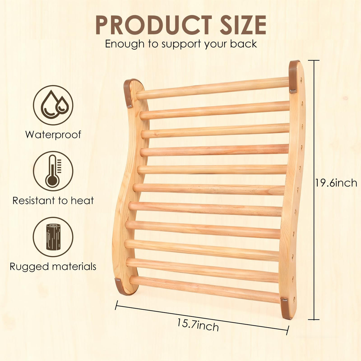 Danghyuk pine wood backrest shows natural grain and warm spa look