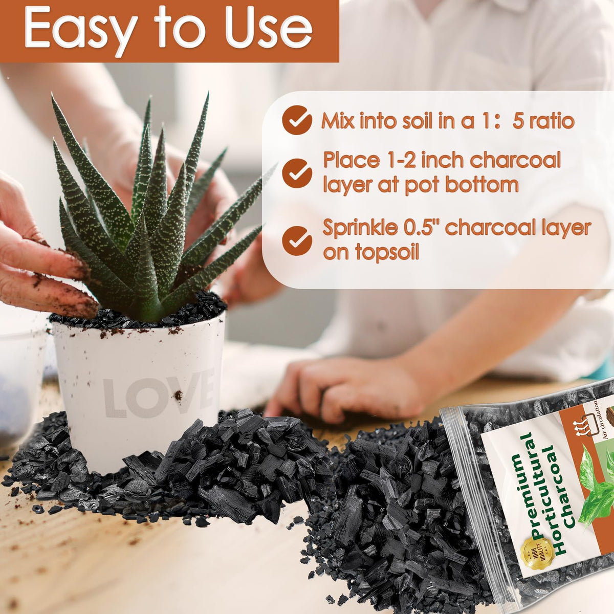 DANGKELILI charcoal mixed into indoor pot soil for moisture balance.