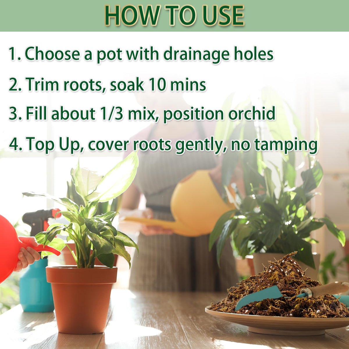DANGKELILI orchid potting mix with slightly acidic pH for nutrient uptake.