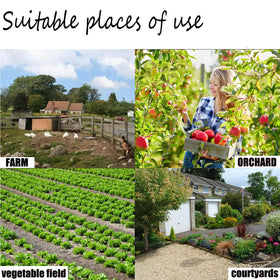 Outdoor-use scene demonstrates versatile placement in gardens and farms.
