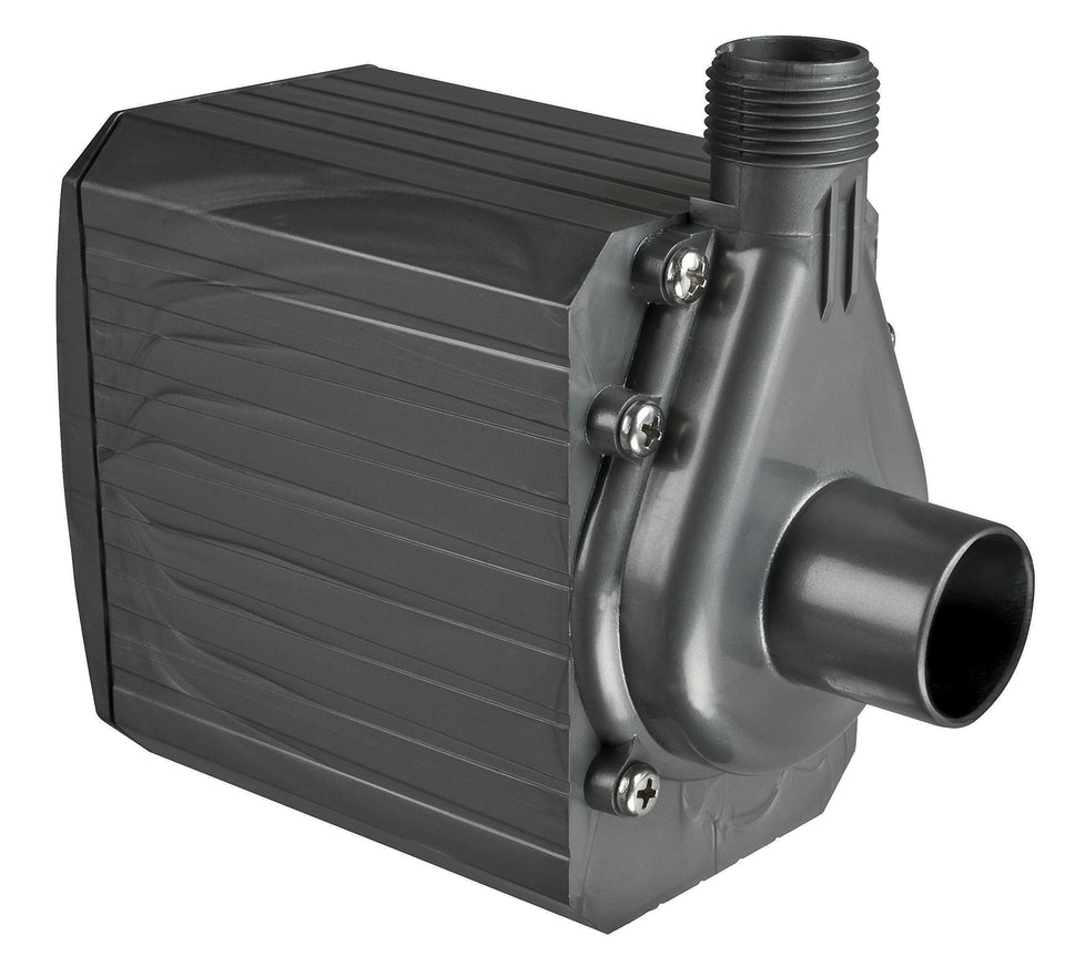 Danner Pondmaster Pond-Mag pump front view highlighting compact magnet impeller design and durable epoxy power unit.