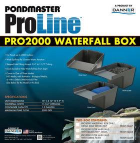 Danner ProLine Pro2000 waterfall box features a baffle chamber for even filtration flow.