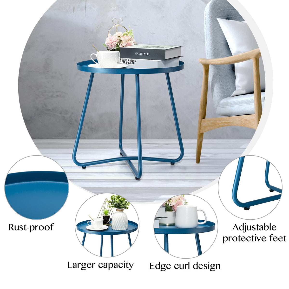 Adjustable footpads prevent scratches and stabilize on uneven surfaces.
