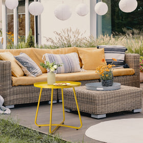 Danpinera yellow round table adds cheerful touch to outdoor space