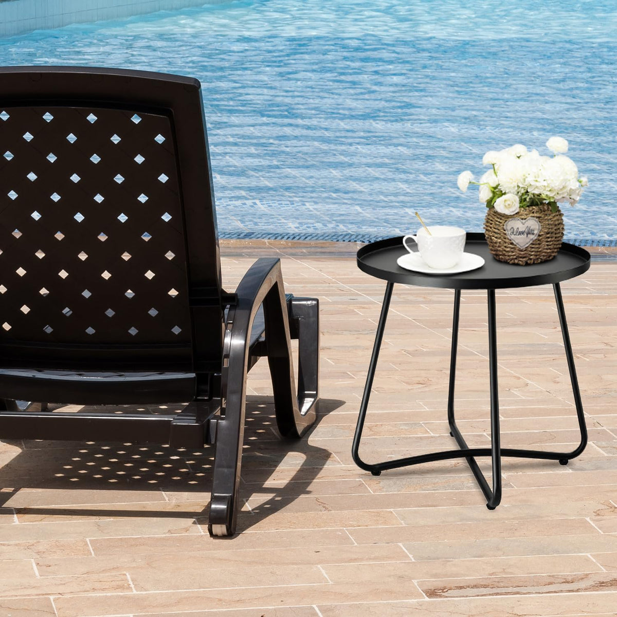 danpinera outdoor side table two-pack sturdy X-frame construction.