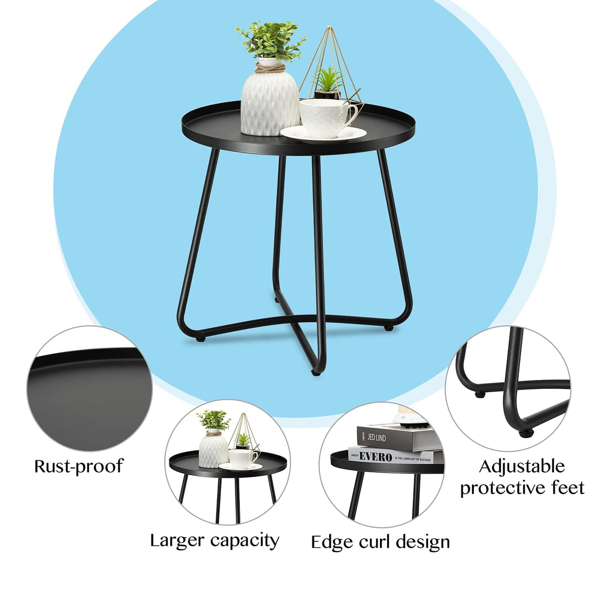 danpinera outdoor side table two-pack adjustable footpads protect floors.