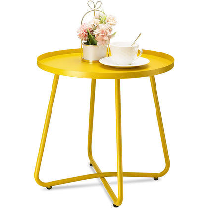Danpinera yellow outdoor side table with weather resistant steel for balcony plants
