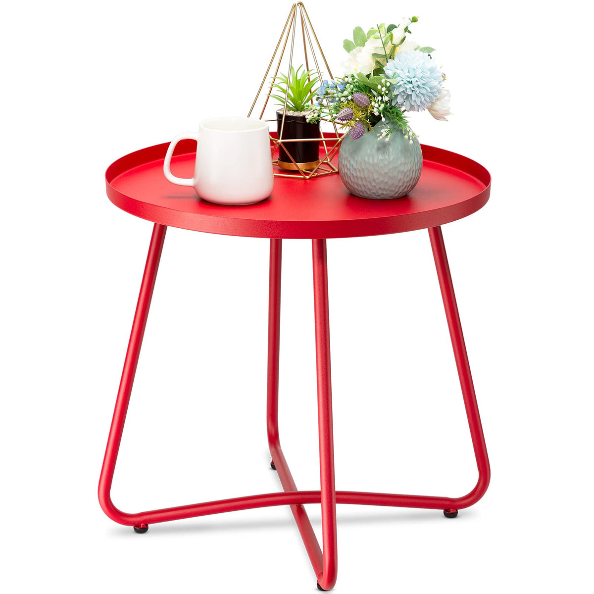 danpinera outdoor side table with weather-resistant iron in red, ideal for patio setups
