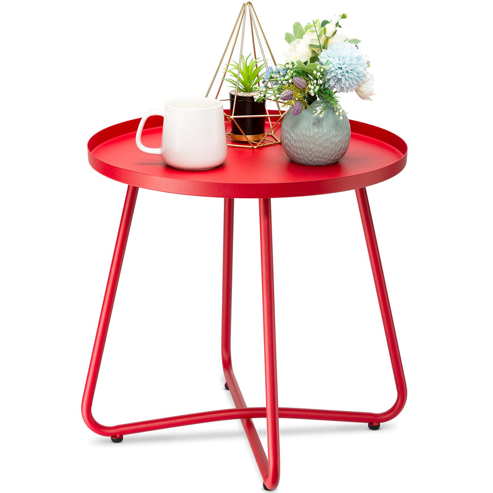 danpinera outdoor side table with weather-resistant iron in red, ideal for patio setups