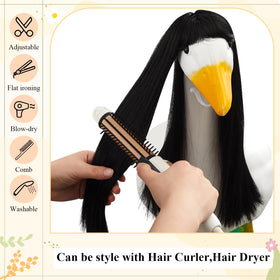 Dansydaisy brown medium curly wig provides versatile styling for outdoor goose decor.