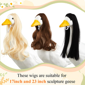 Dansydaisy long curly blond goose wig offers playful texture for yard statues.