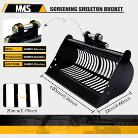 DANWIWEE screening bucket close-up highlights manganese steel durability for long-lasting use.