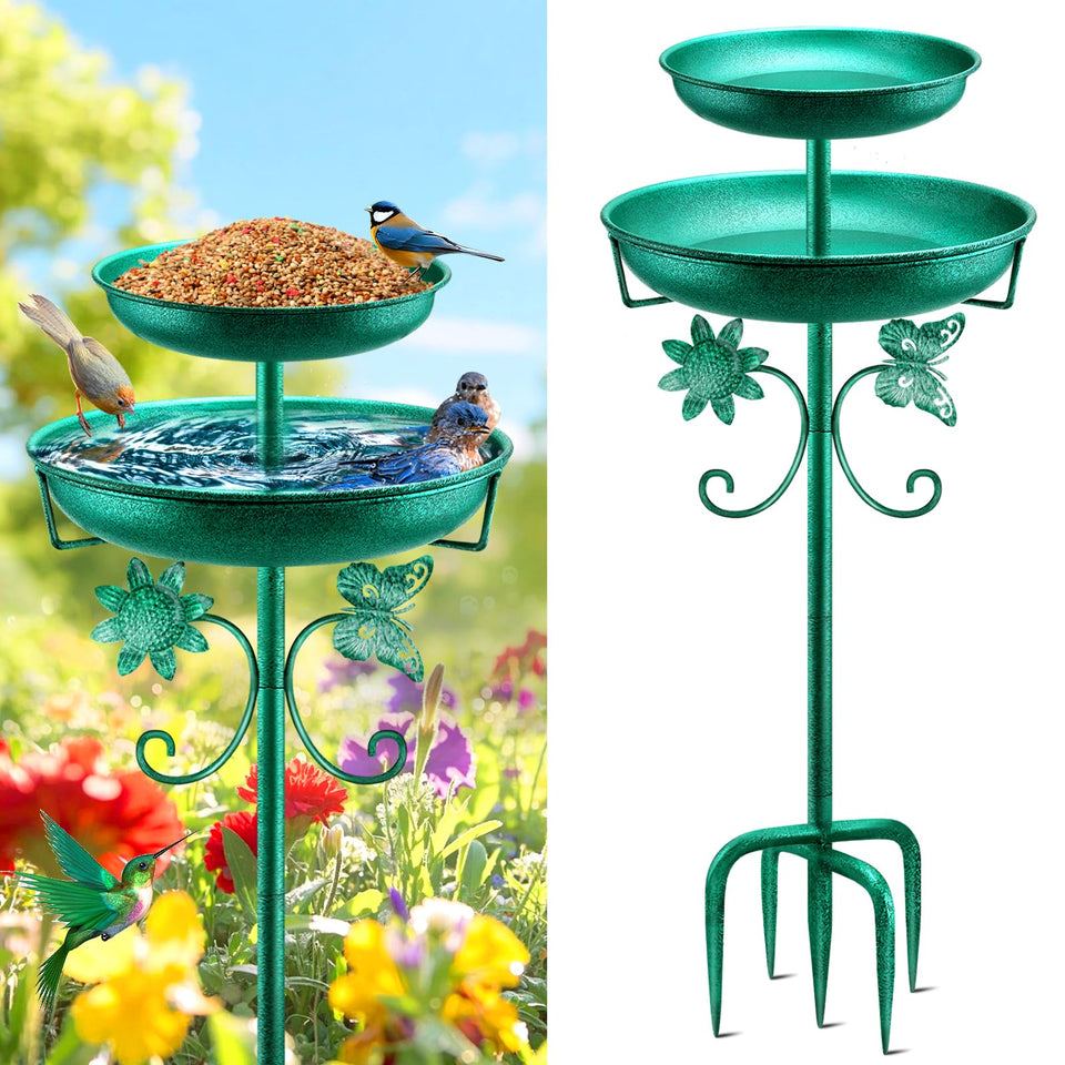 Daoeny birdbath green base full assembly — sturdy outdoor decor for bathing birds.