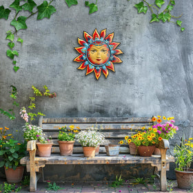 Daogtc Sun-I wall art; hanging hook back for easy mounting on walls or fences.