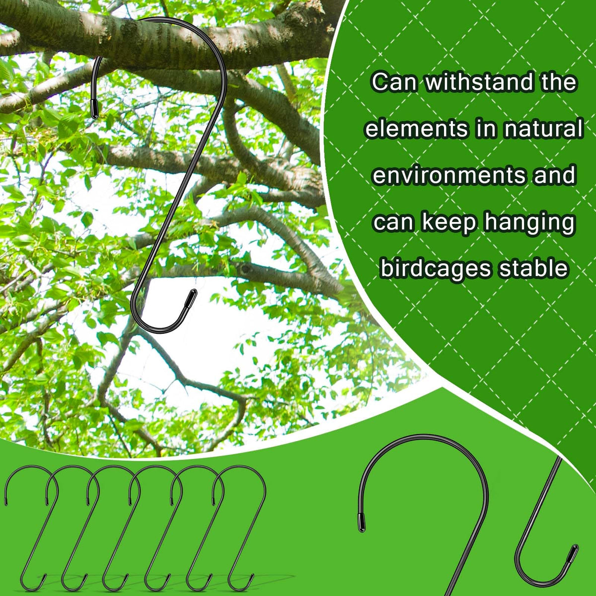 Dapute sturdy 4mm steel S-hook supports heavy pots and bird feeders.